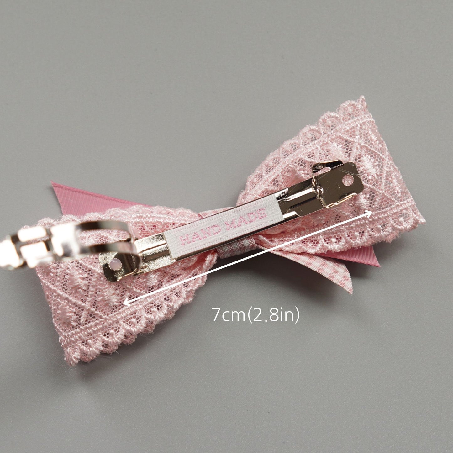 Lace Pink Ribbon Hair Clip Set, Handmade Snap Clip