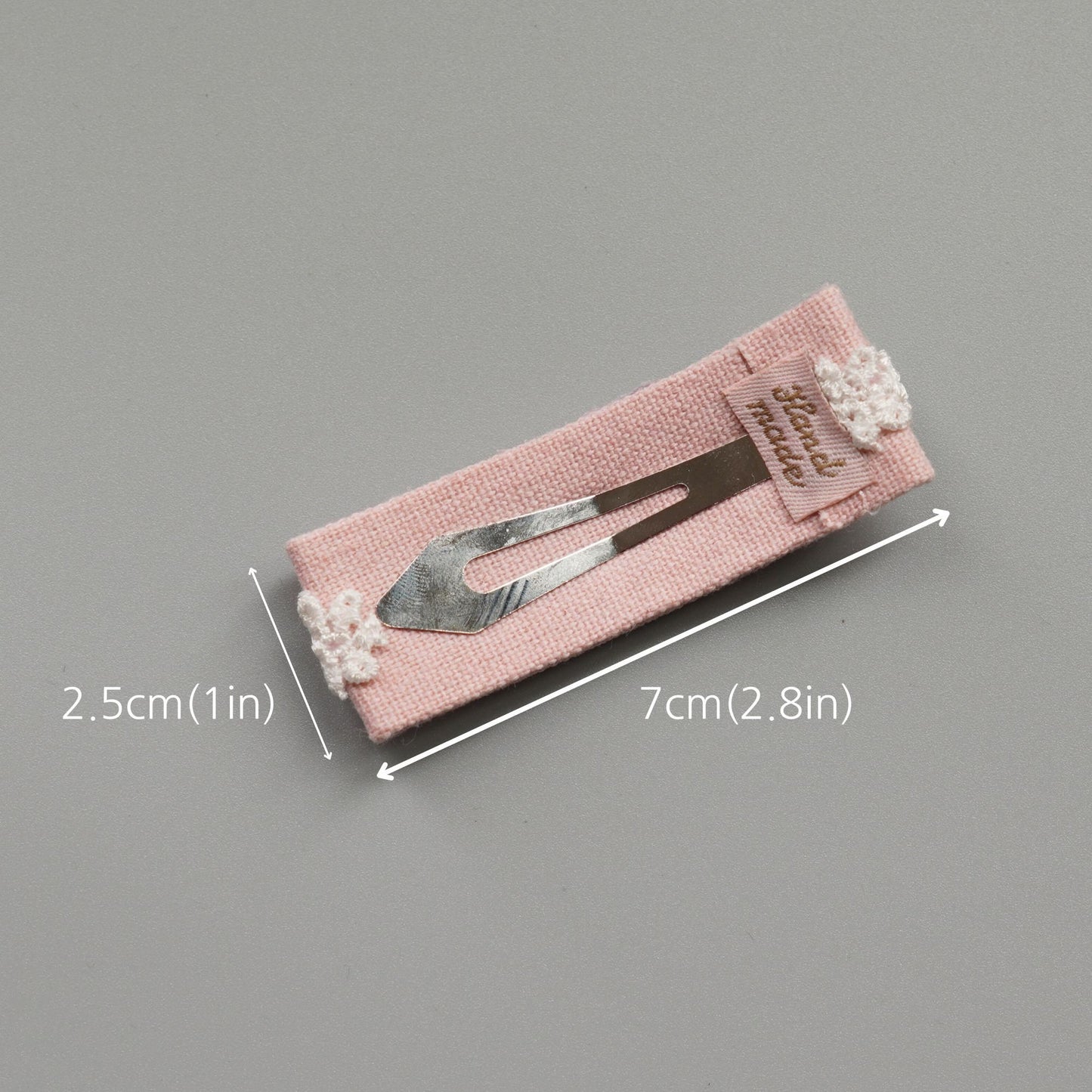 Lace Pink Ribbon Hair Clip Set, Handmade Snap Clip