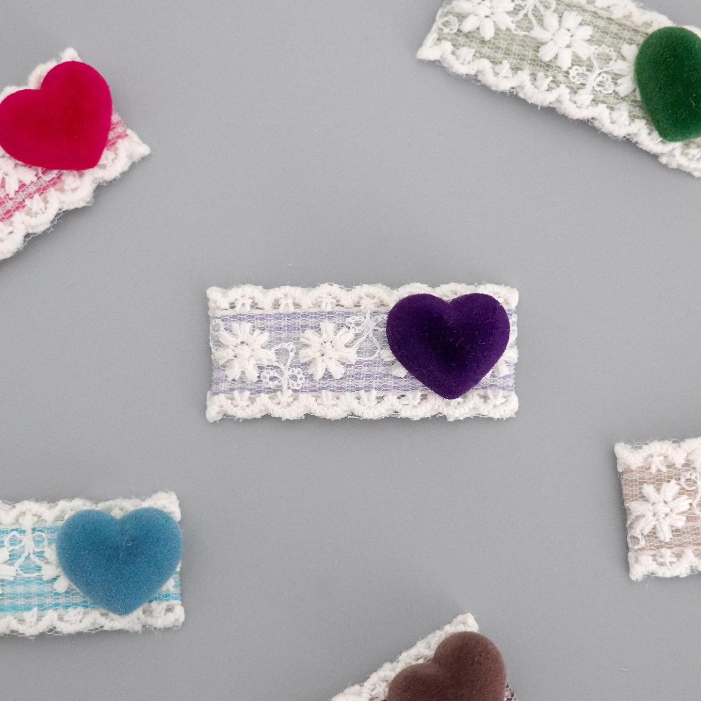 Velvet Heart Lace Hair Snap Clips