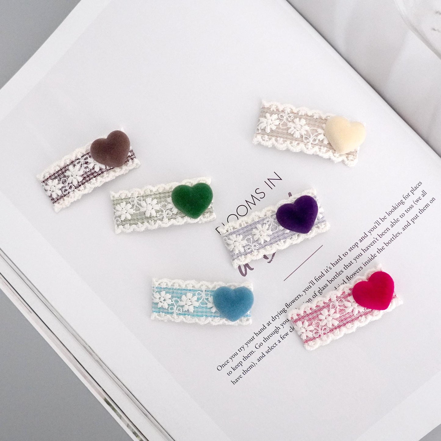 Velvet Heart Lace Hair Snap Clips
