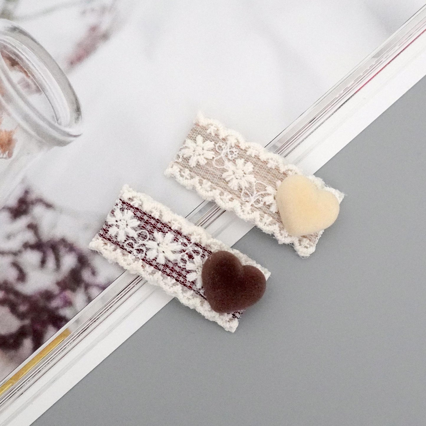 Velvet Heart Lace Hair Snap Clips