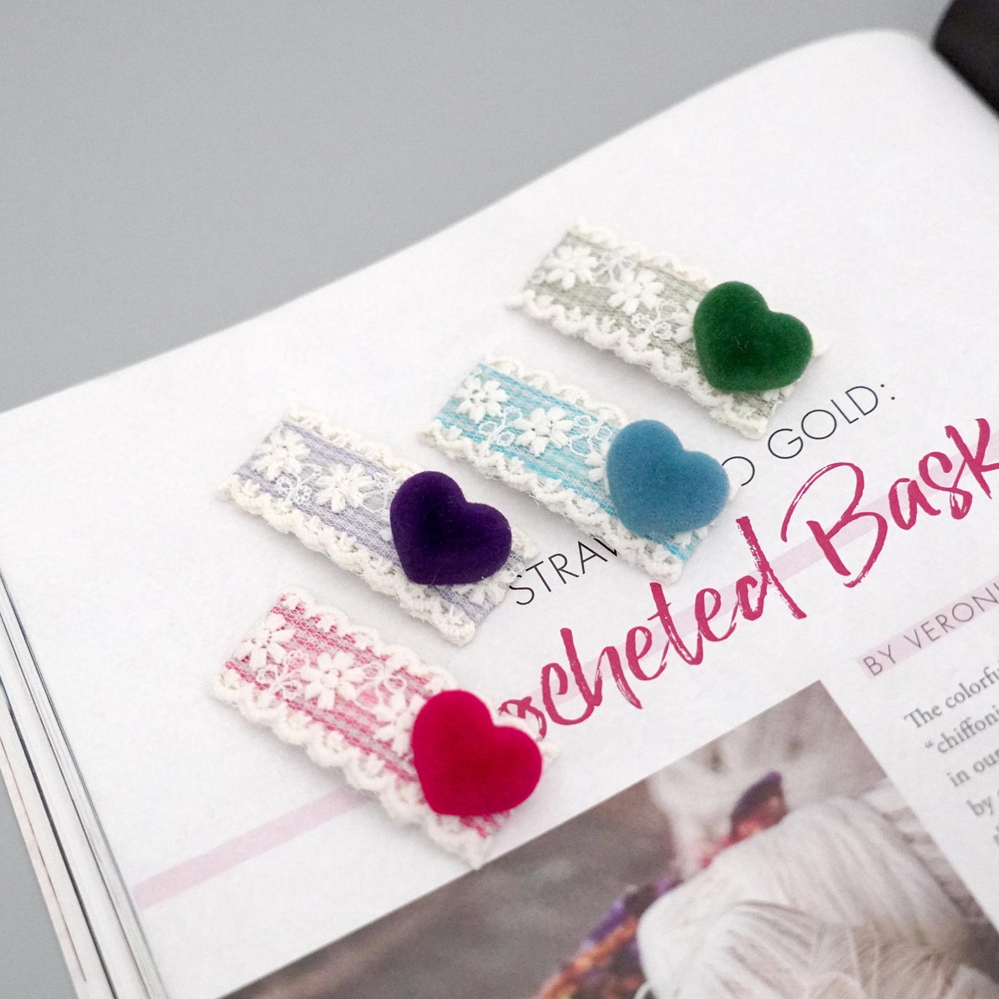 Velvet Heart Lace Hair Snap Clips