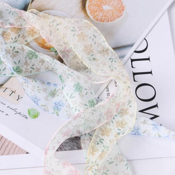 Pastel Floral Sheer Ribbon  1.57inch (4cm) 5/10Yards