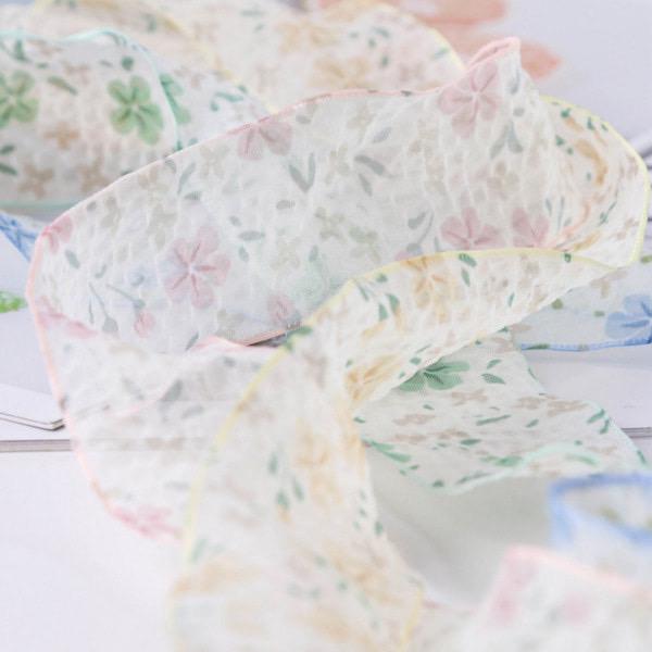 Pastel Floral Sheer Ribbon  1.57inch (4cm) 5/10Yards