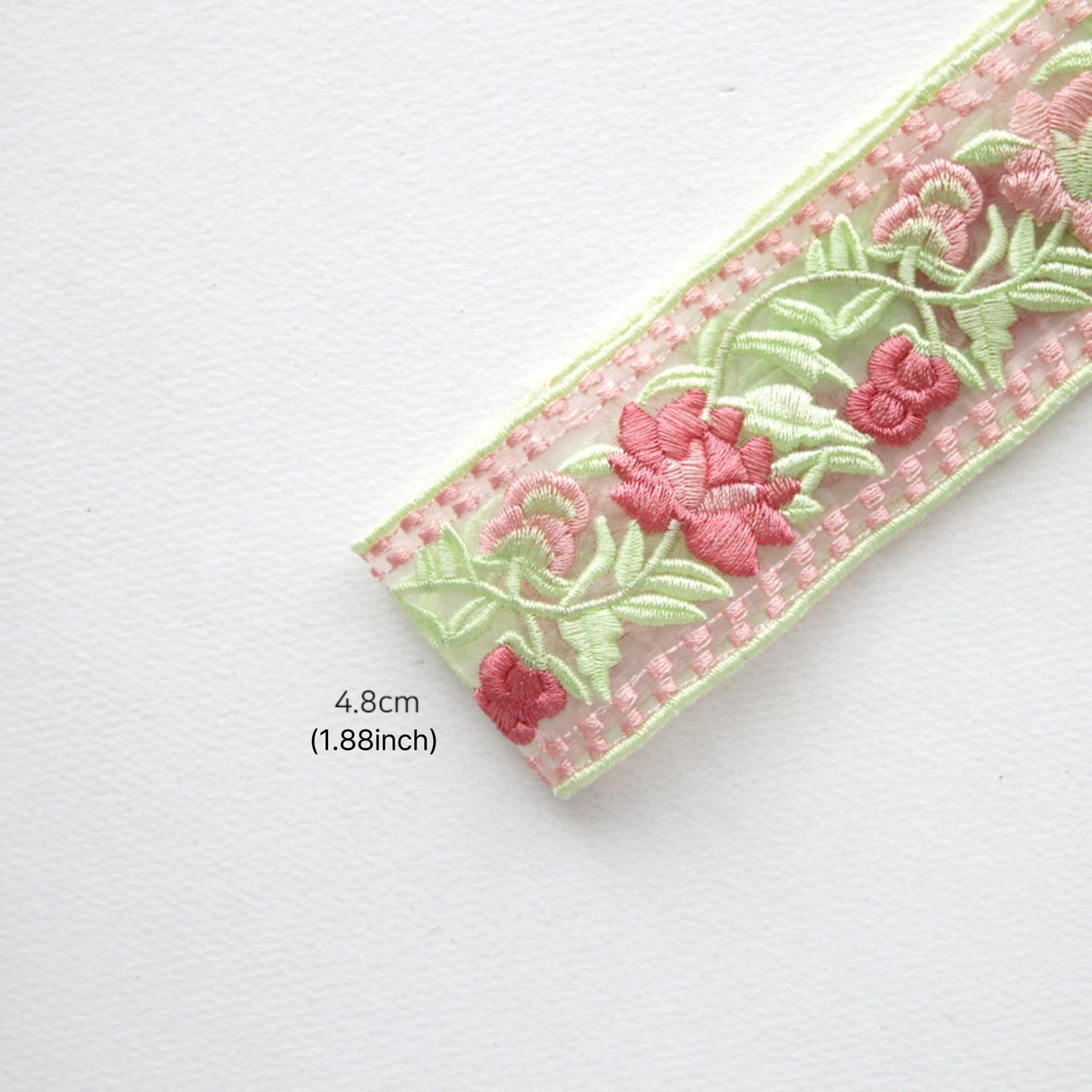 Pink Floral Embroidered Lace Trim 1.88 inch Width (4.8cm) x 5/10Yards
