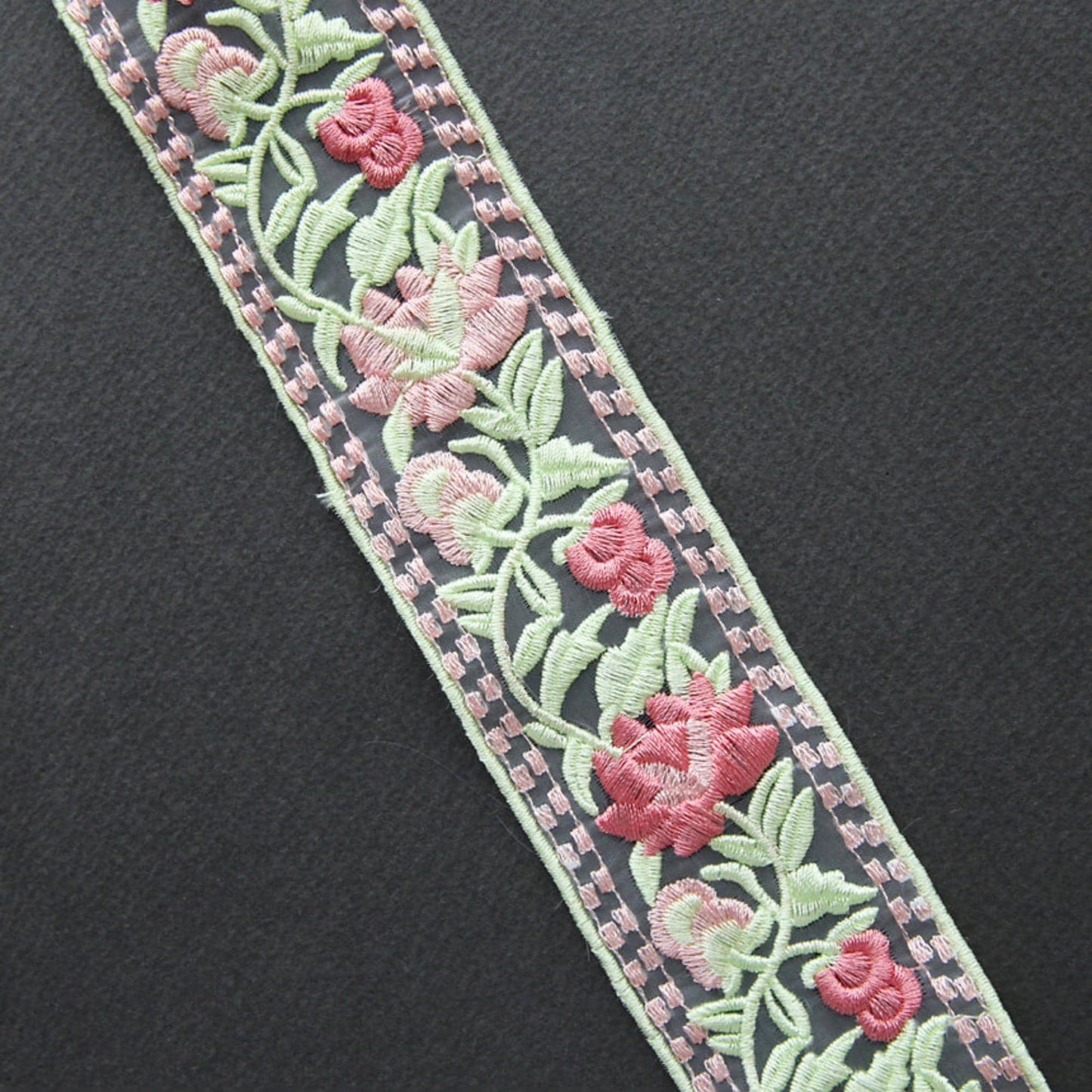 Pink Floral Embroidered Lace Trim 1.88 inch Width (4.8cm) x 5/10Yards