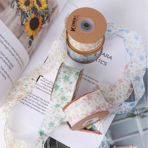 Pastel Floral Sheer Ribbon  1.57inch (4cm) 5/10Yards