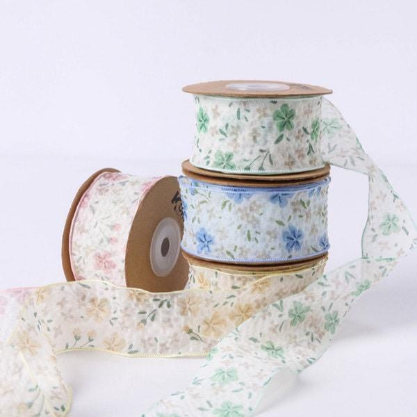 Pastel Floral Sheer Ribbon  1.57inch (4cm) 5/10Yards
