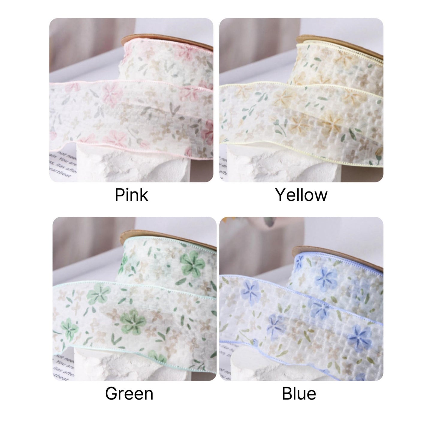 Pastel Floral Sheer Ribbon  1.57inch (4cm) 5/10Yards
