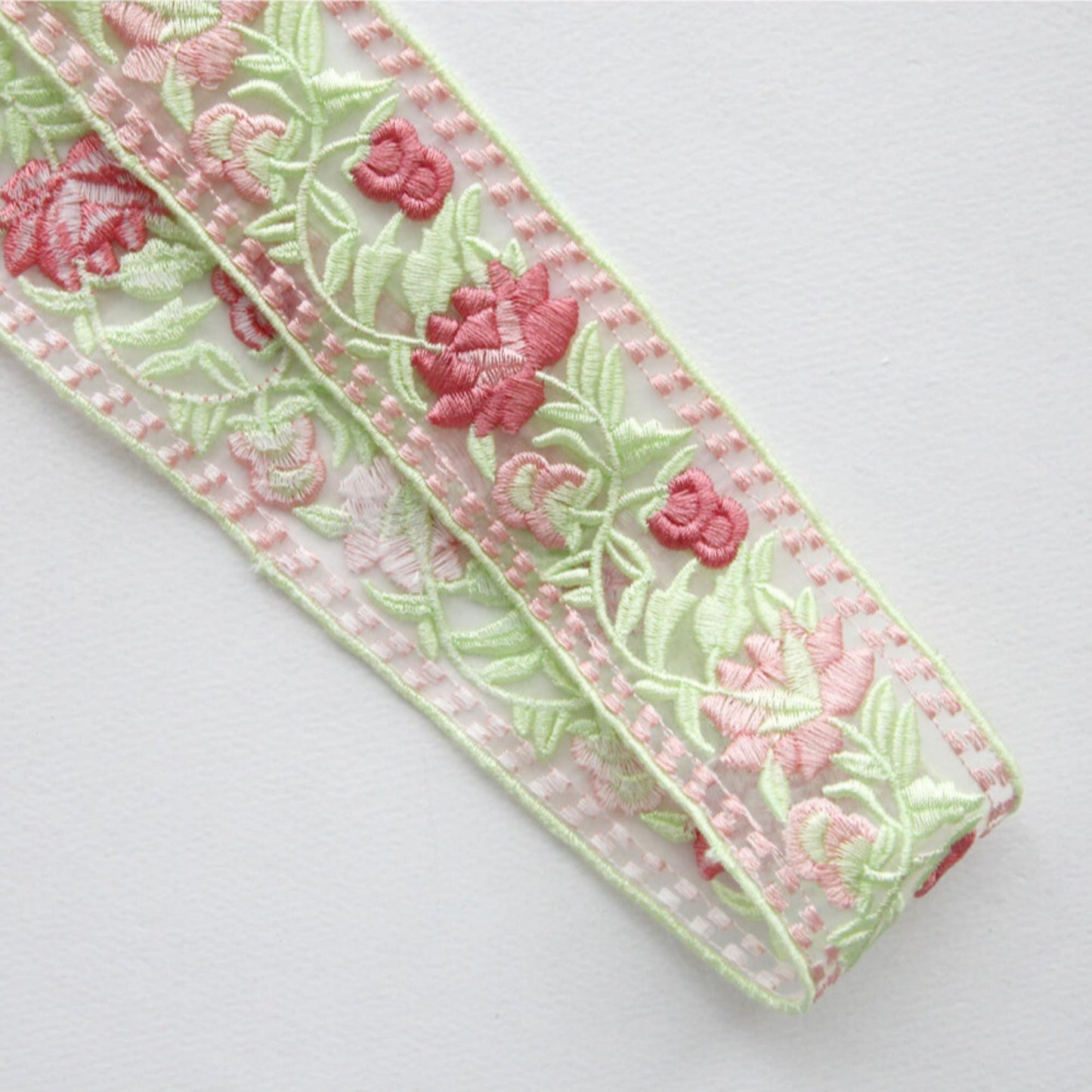 Pink Floral Embroidered Lace Trim 1.88 inch Width (4.8cm) x 5/10Yards
