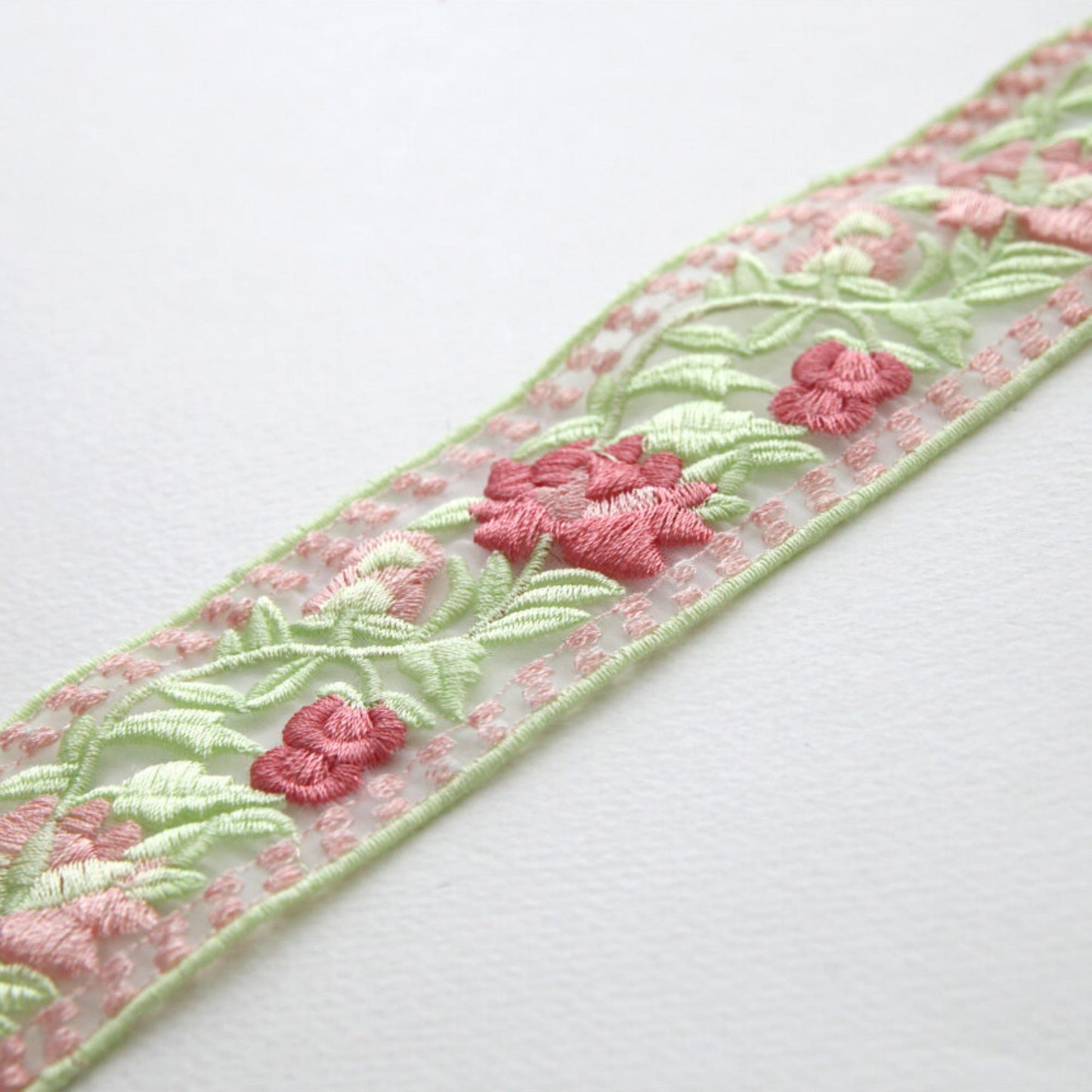 Pink Floral Embroidered Lace Trim 1.88 inch Width (4.8cm) x 5/10Yards