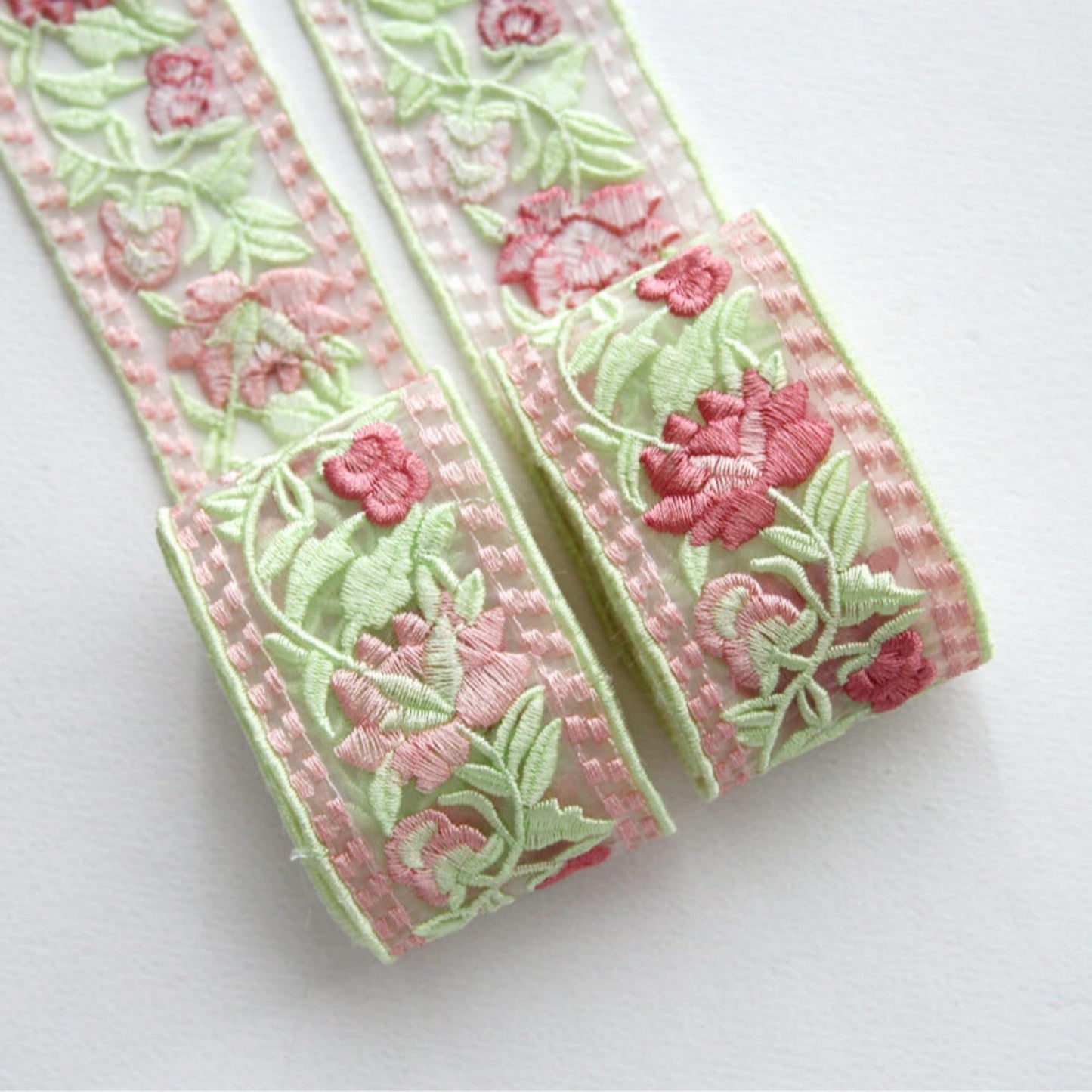 Pink Floral Embroidered Lace Trim 1.88 inch Width (4.8cm) x 5/10Yards