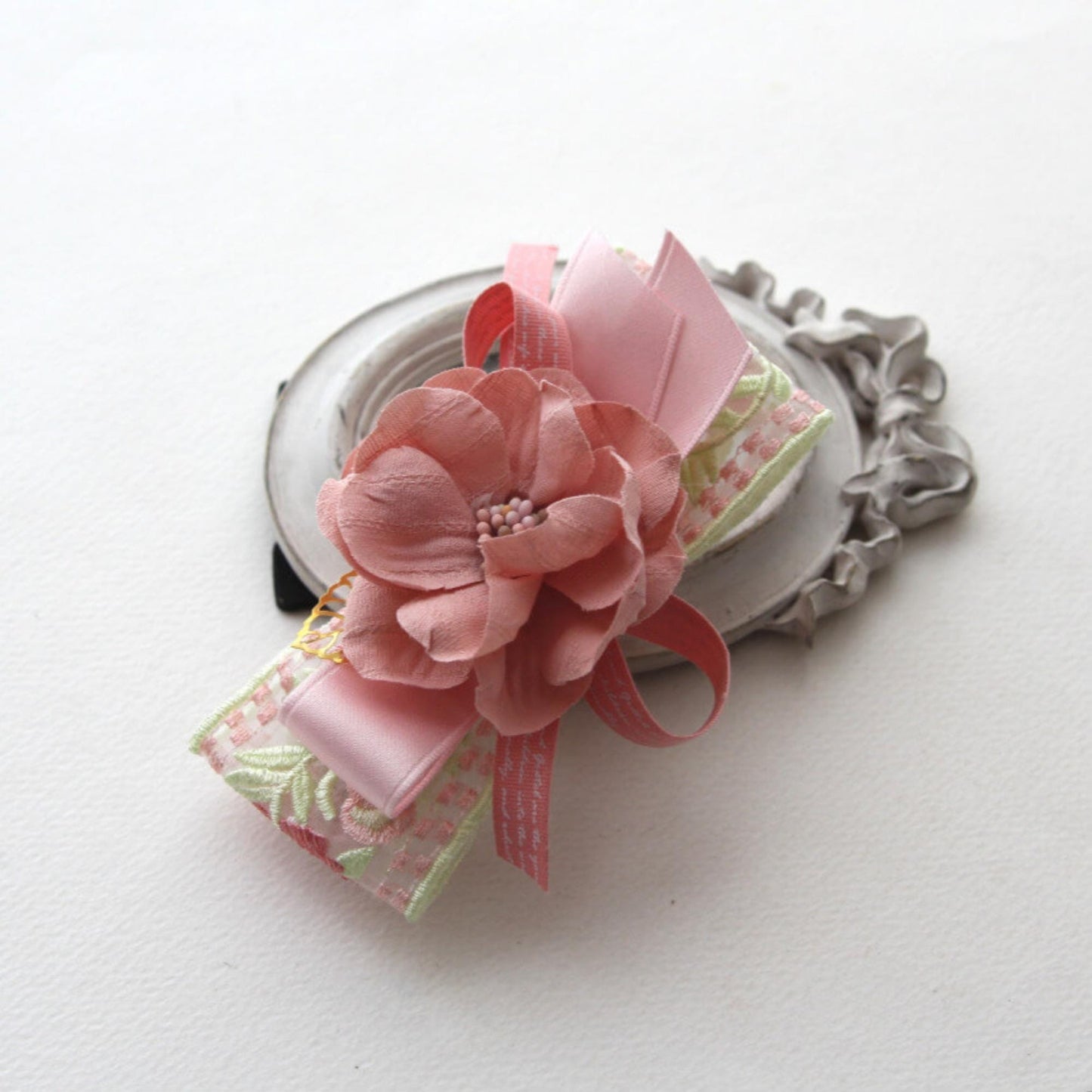 Pink Floral Embroidered Lace Trim 1.88 inch Width (4.8cm) x 5/10Yards