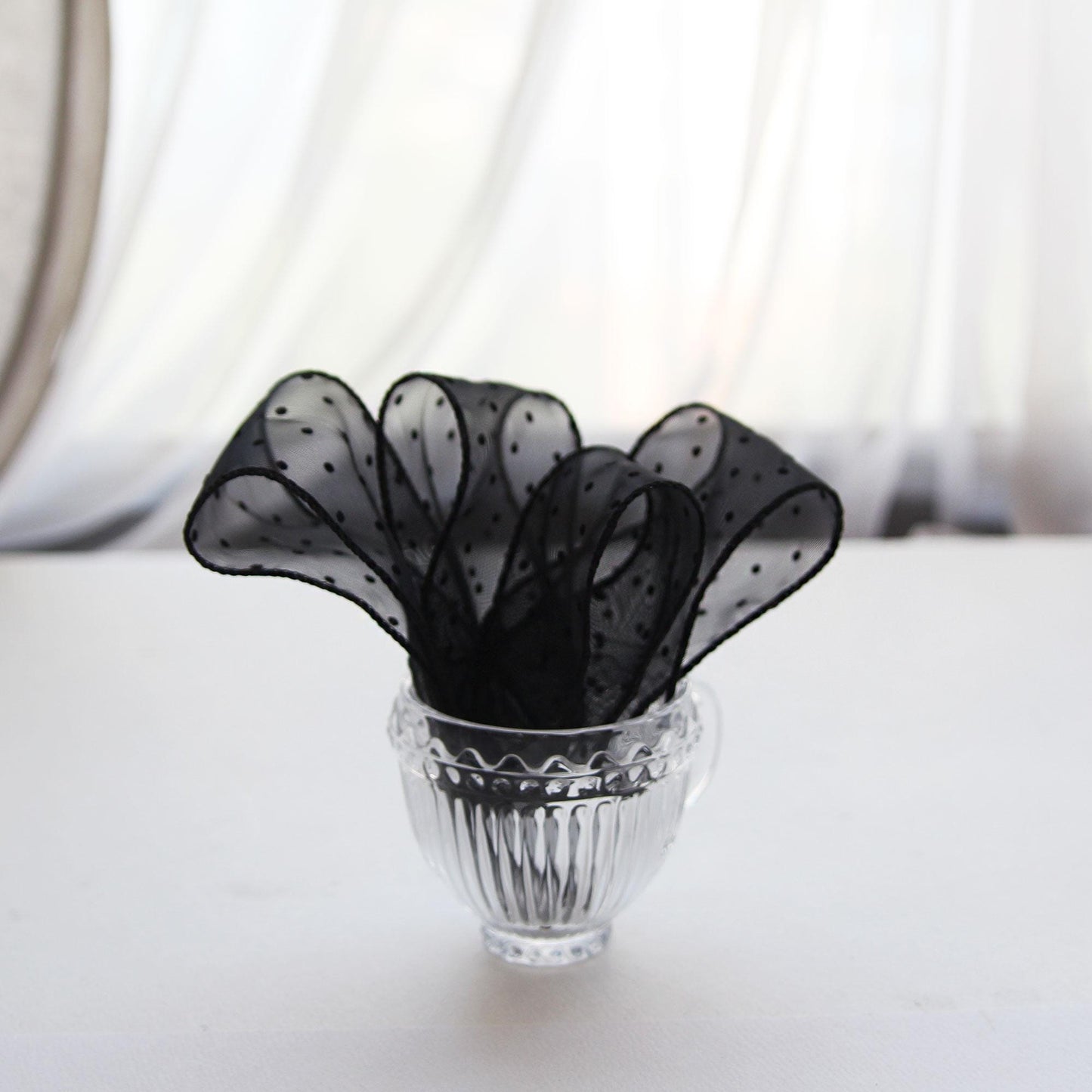 Elegant Black Dot Organza Ribbon 5Yards