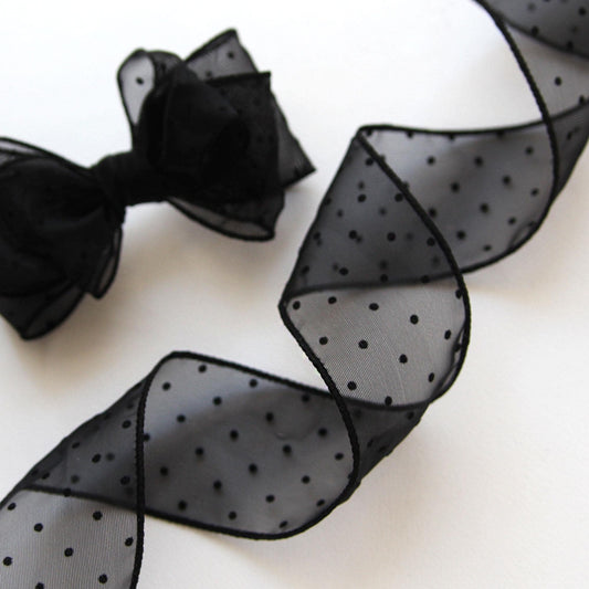 Elegant Black Dot Organza Ribbon 5Yards