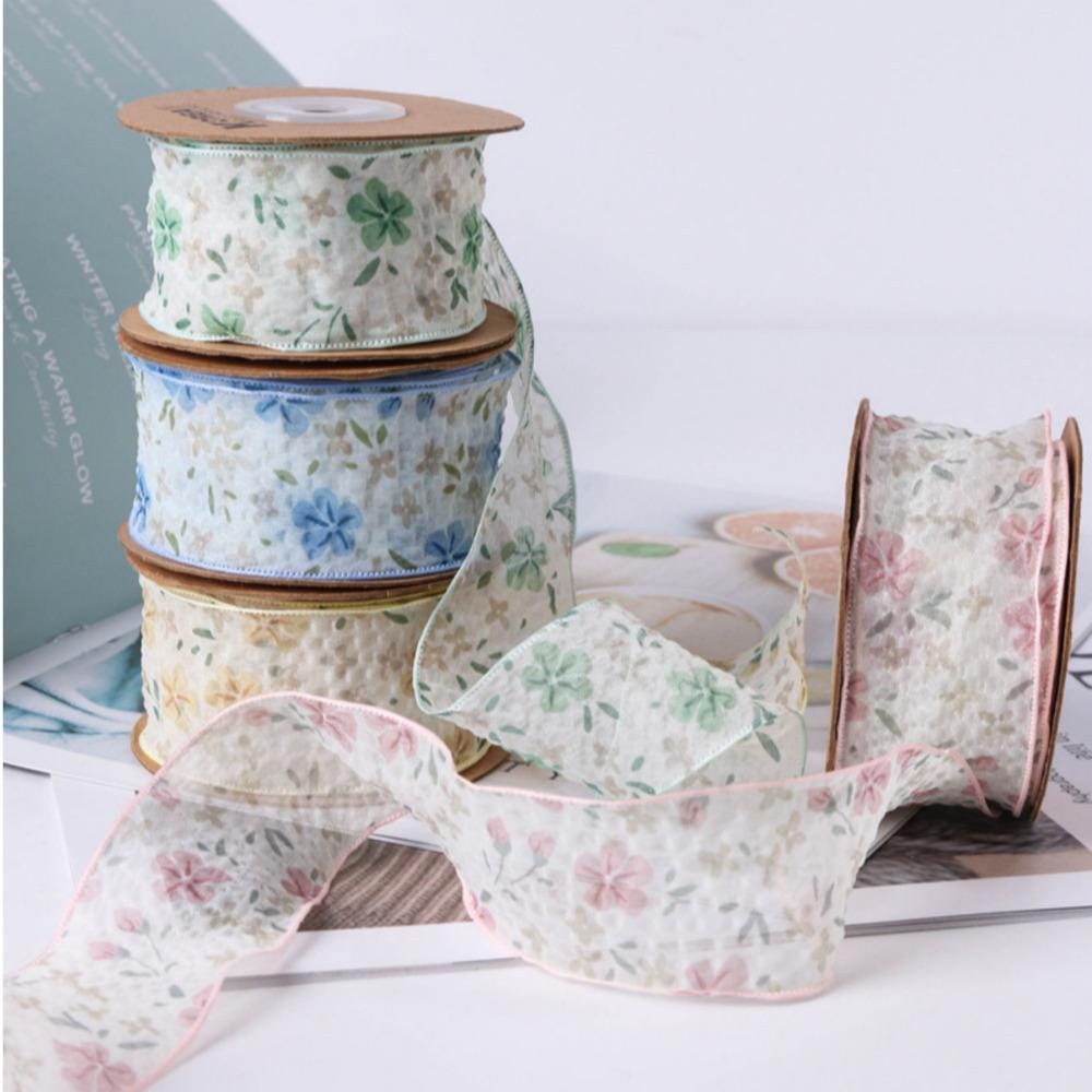 Pastel Floral Sheer Ribbon  1.57inch (4cm) 5/10Yards