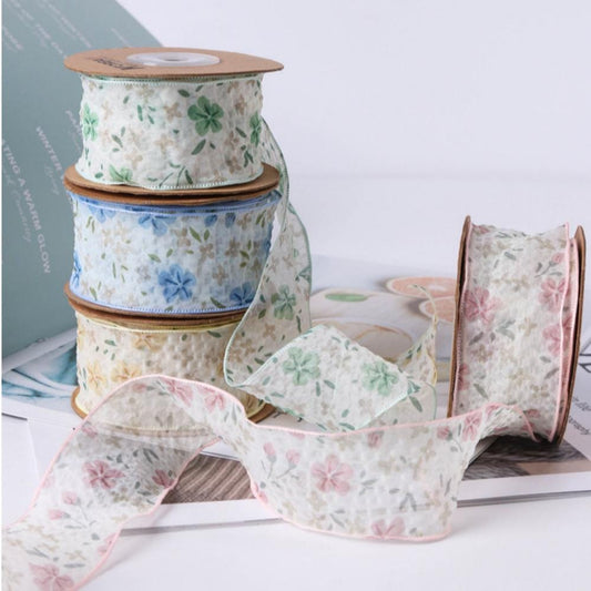 Pastel Floral Sheer Ribbon  1.57inch (4cm) 5/10Yards