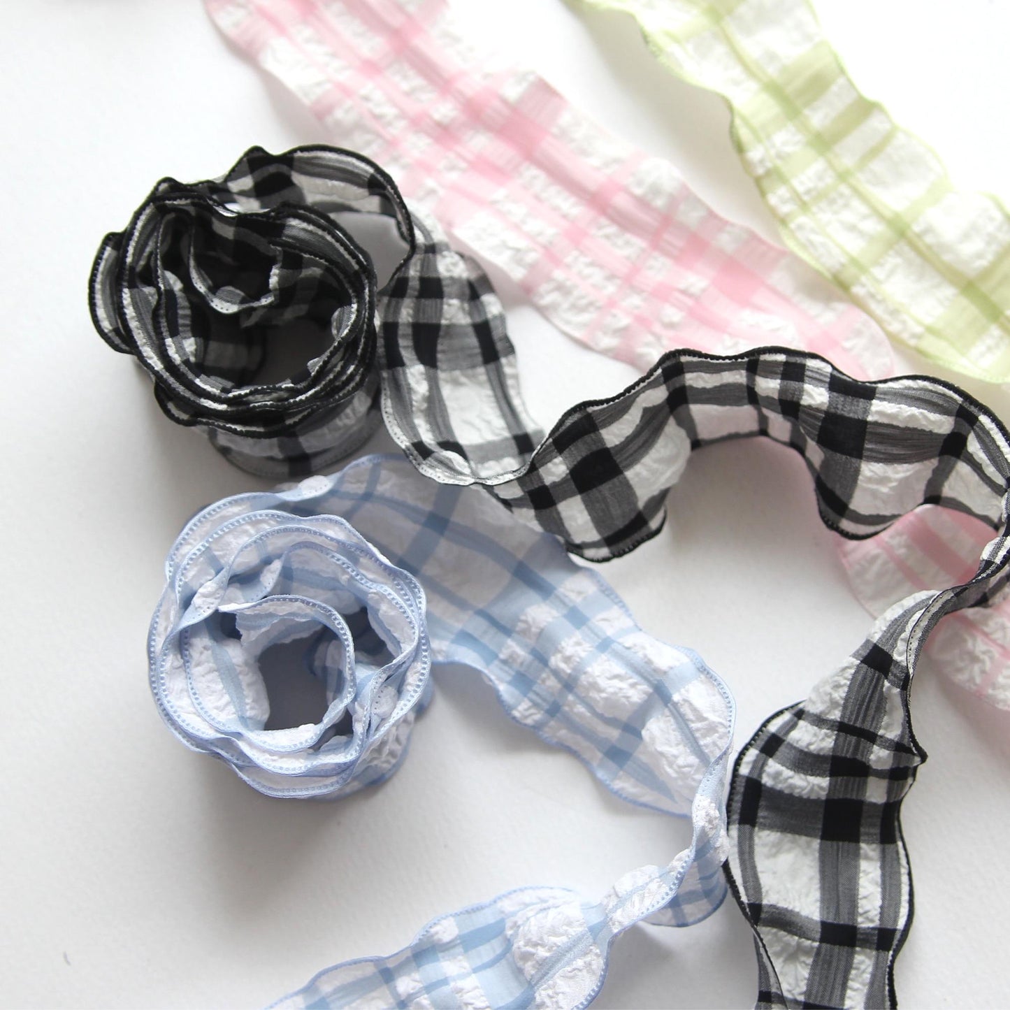 Lovely Ruffled Check Ribbon  1.57inch (4cm) x 5/10Yards