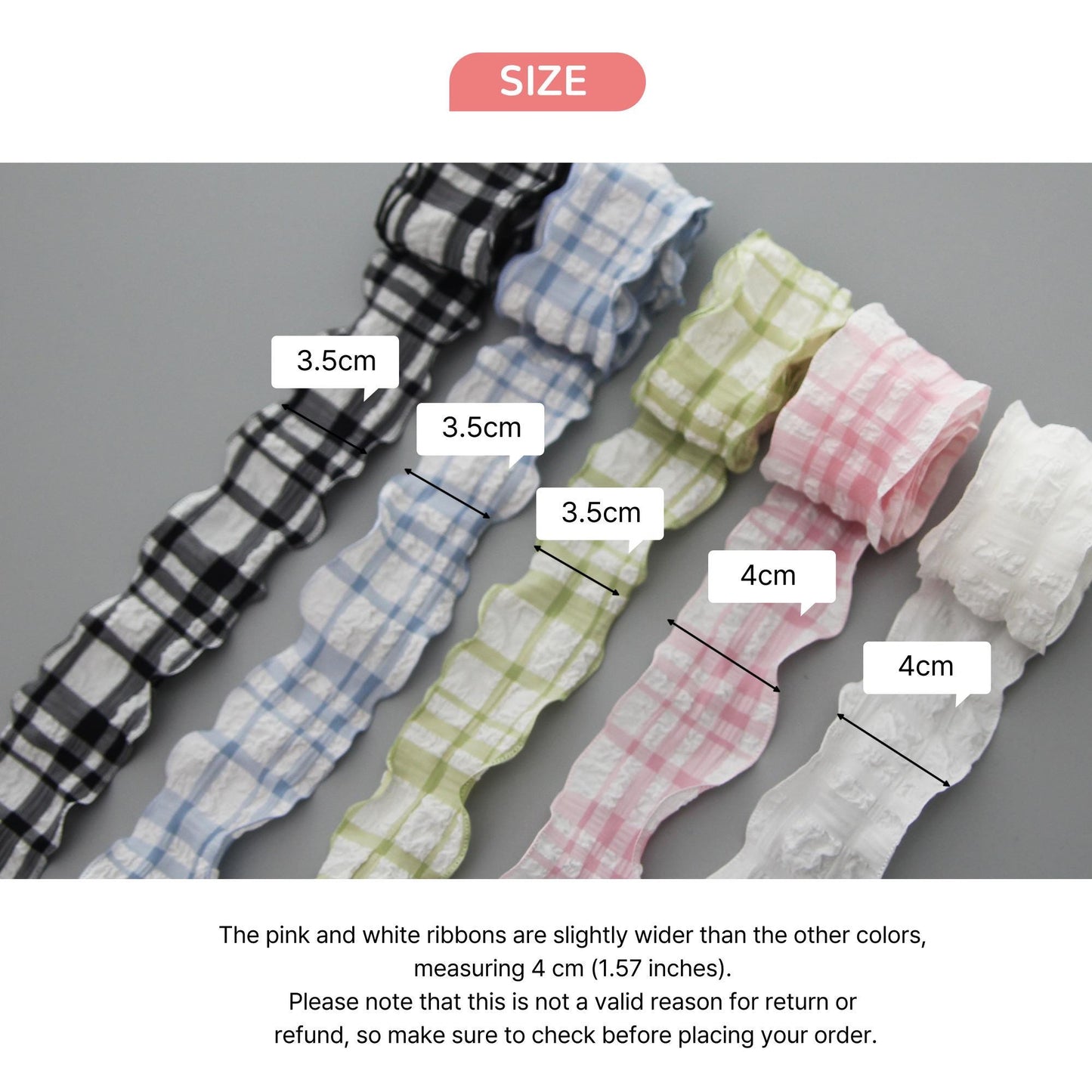 Lovely Ruffled Check Ribbon  1.57inch (4cm) x 5/10Yards