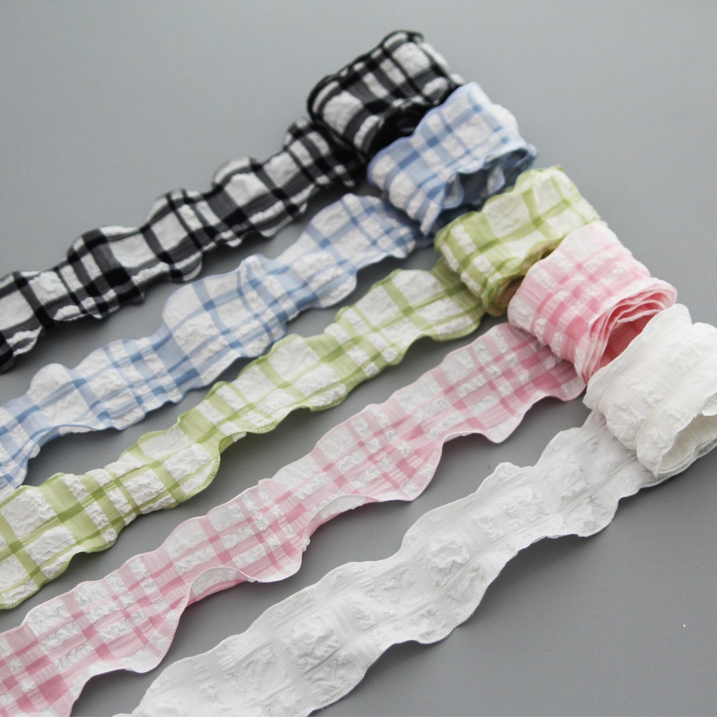 Lovely Ruffled Check Ribbon  1.57inch (4cm) x 5/10Yards