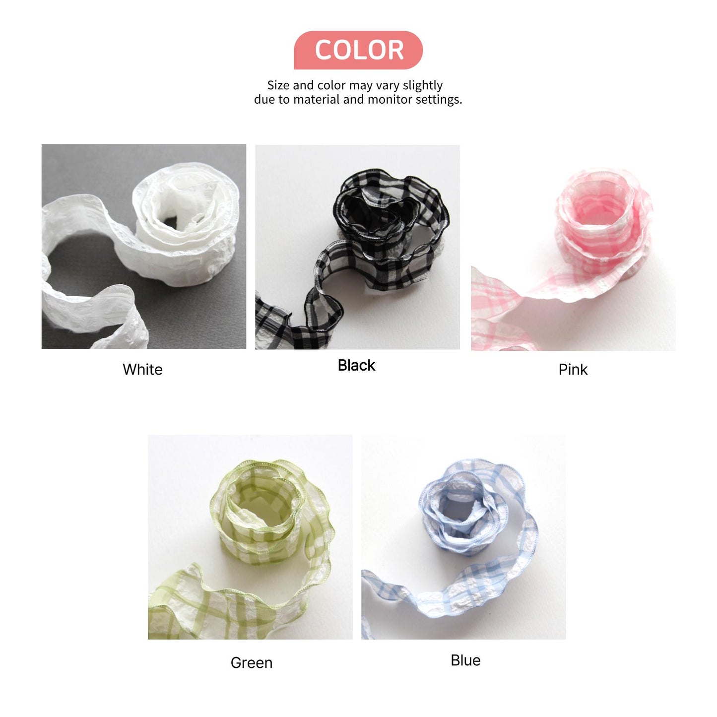 Lovely Ruffled Check Ribbon  1.57inch (4cm) x 5/10Yards