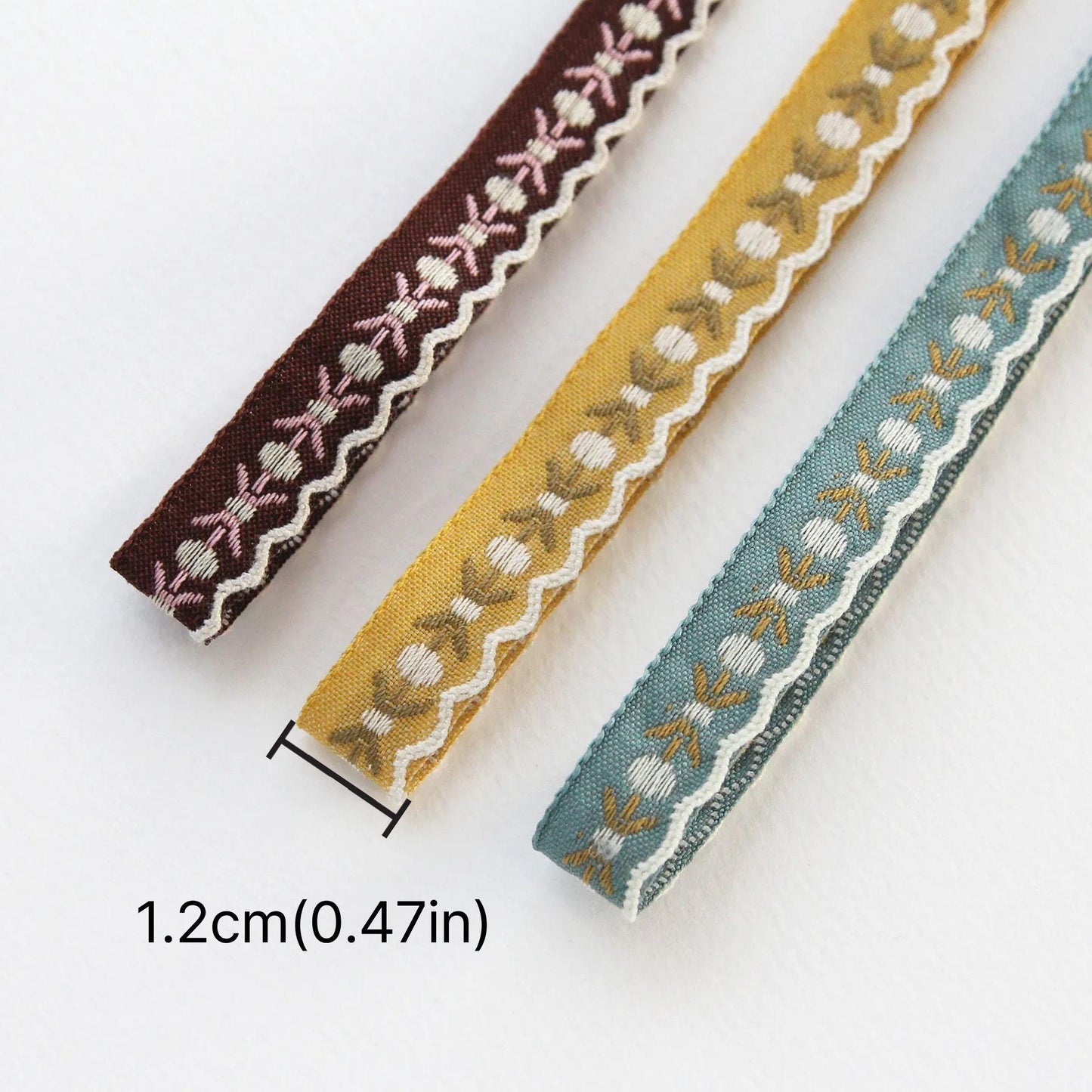 Floral Embroidered Edge Ribbon 0.47in x 5Yards