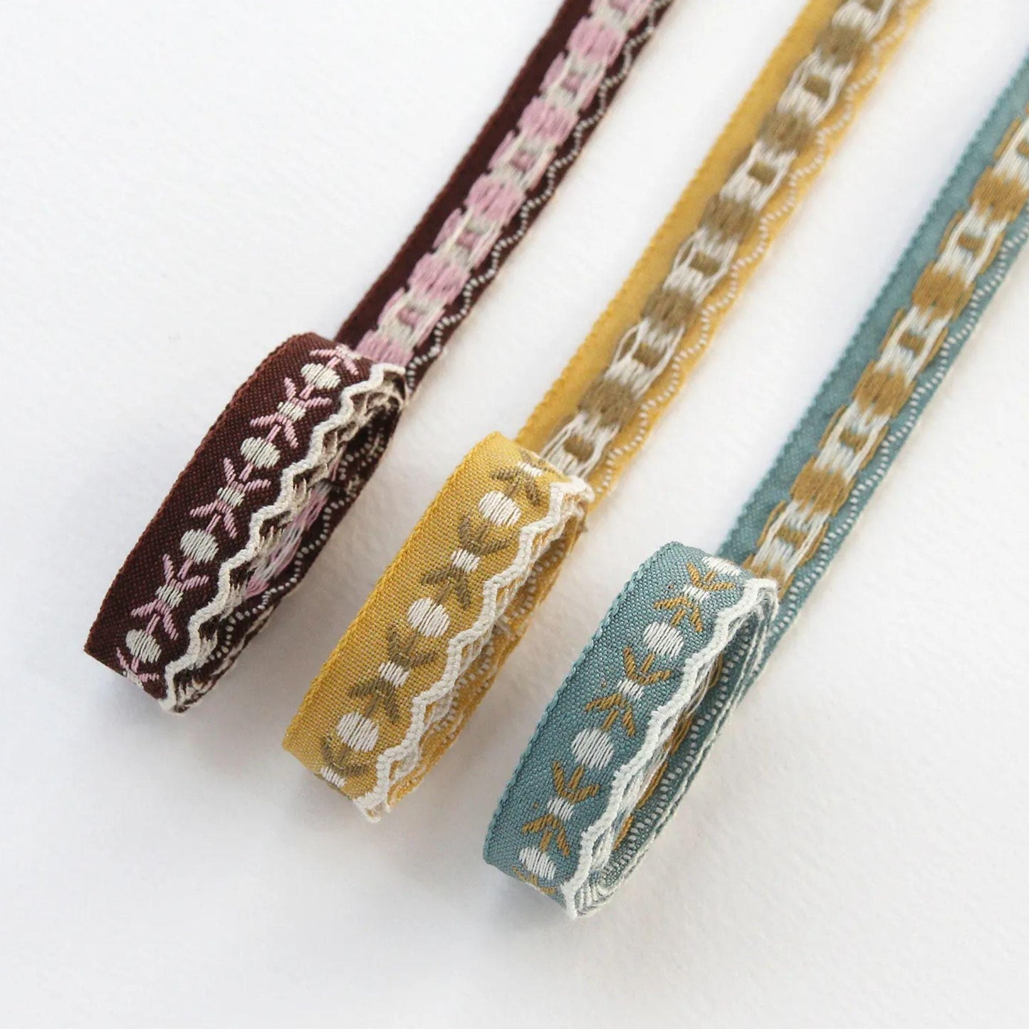Floral Embroidered Edge Ribbon 0.47in x 5Yards
