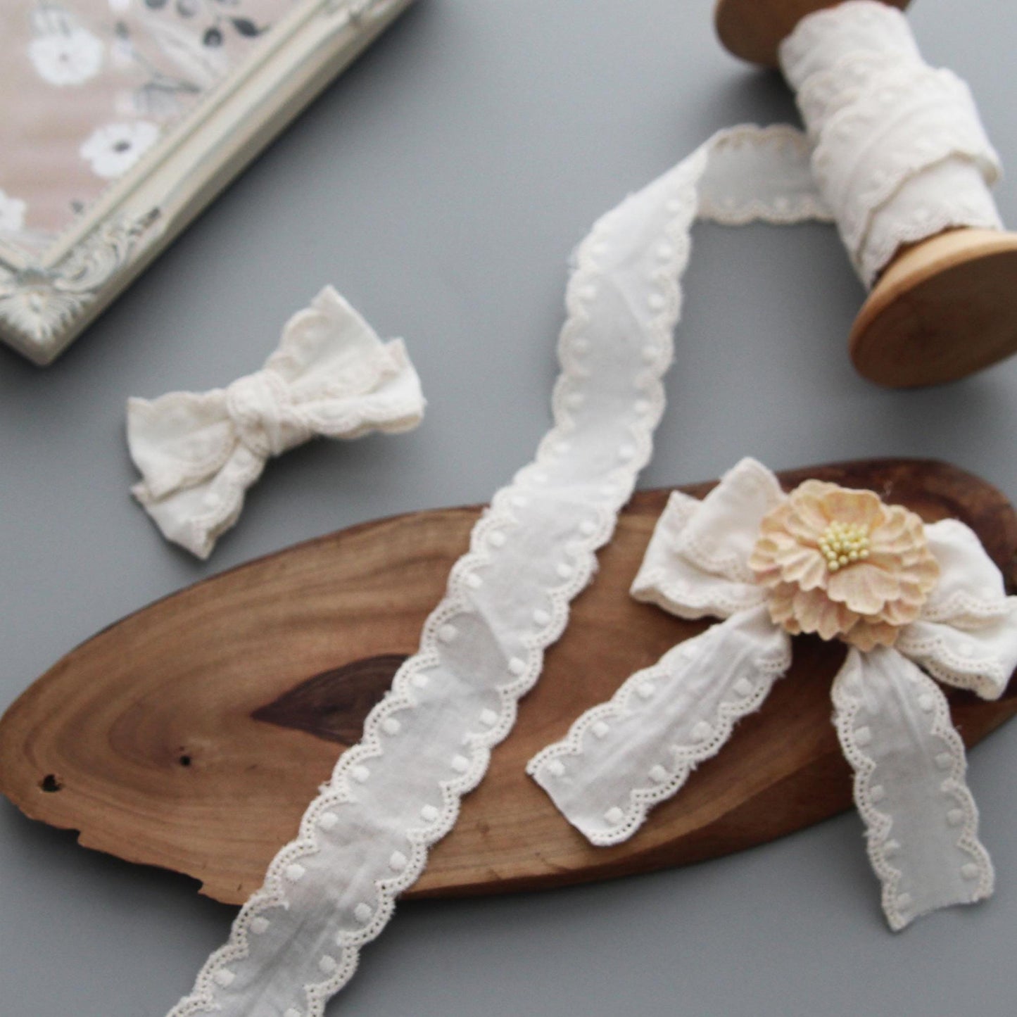 Ivory Eyelet Lace Ribbon  (2.8cm / 1.1in Width) x 5Yards