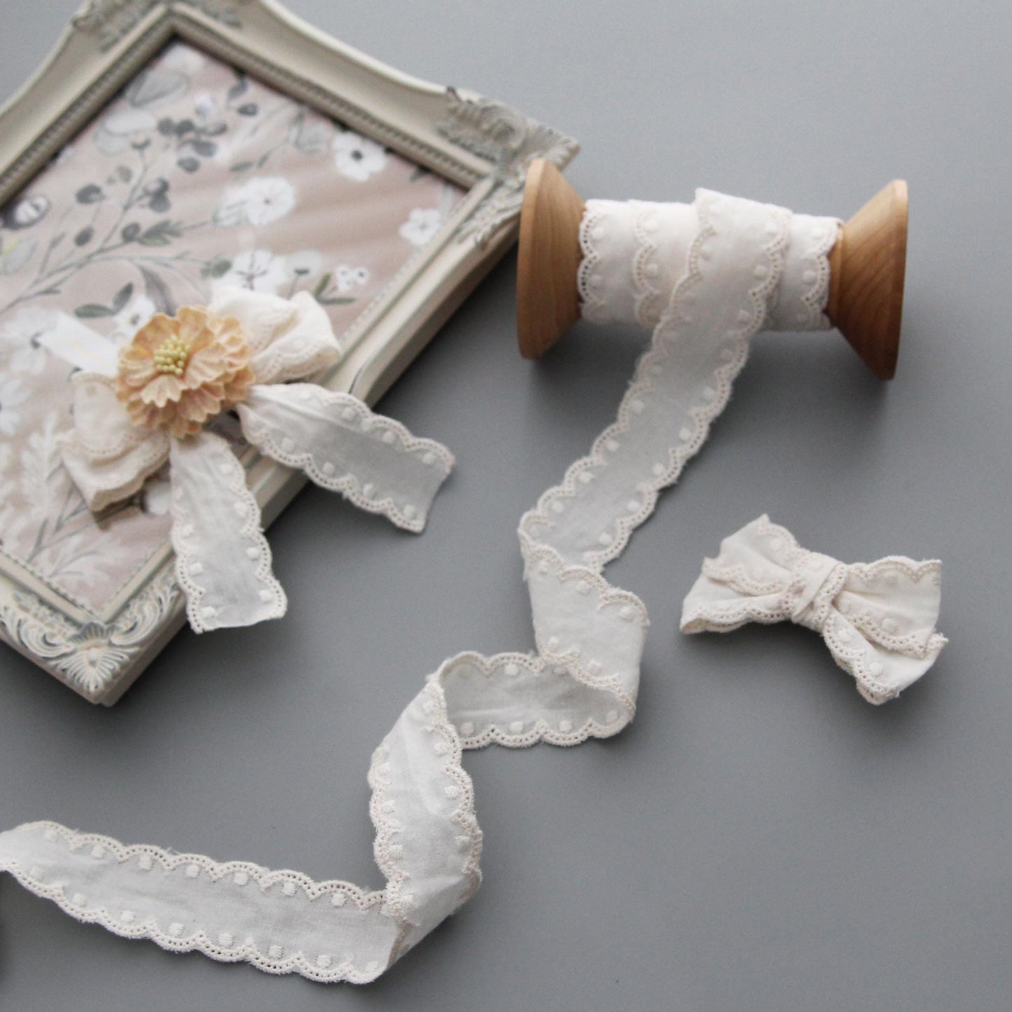Ivory Eyelet Lace Ribbon  (2.8cm / 1.1in Width) x 5Yards