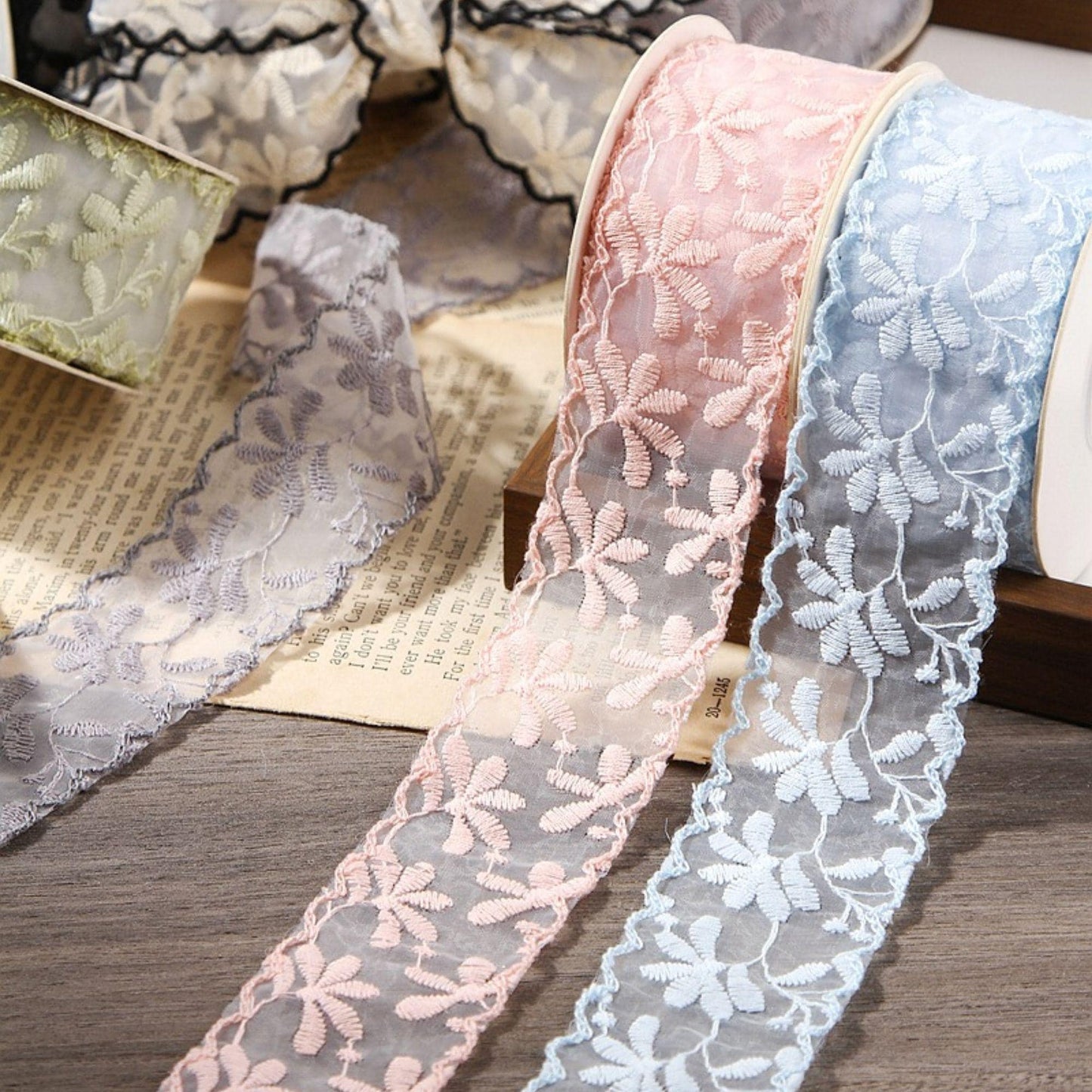 Floral Embroidery Lace Ribbon width 1.5inch (3.8cm)  x 2Yards