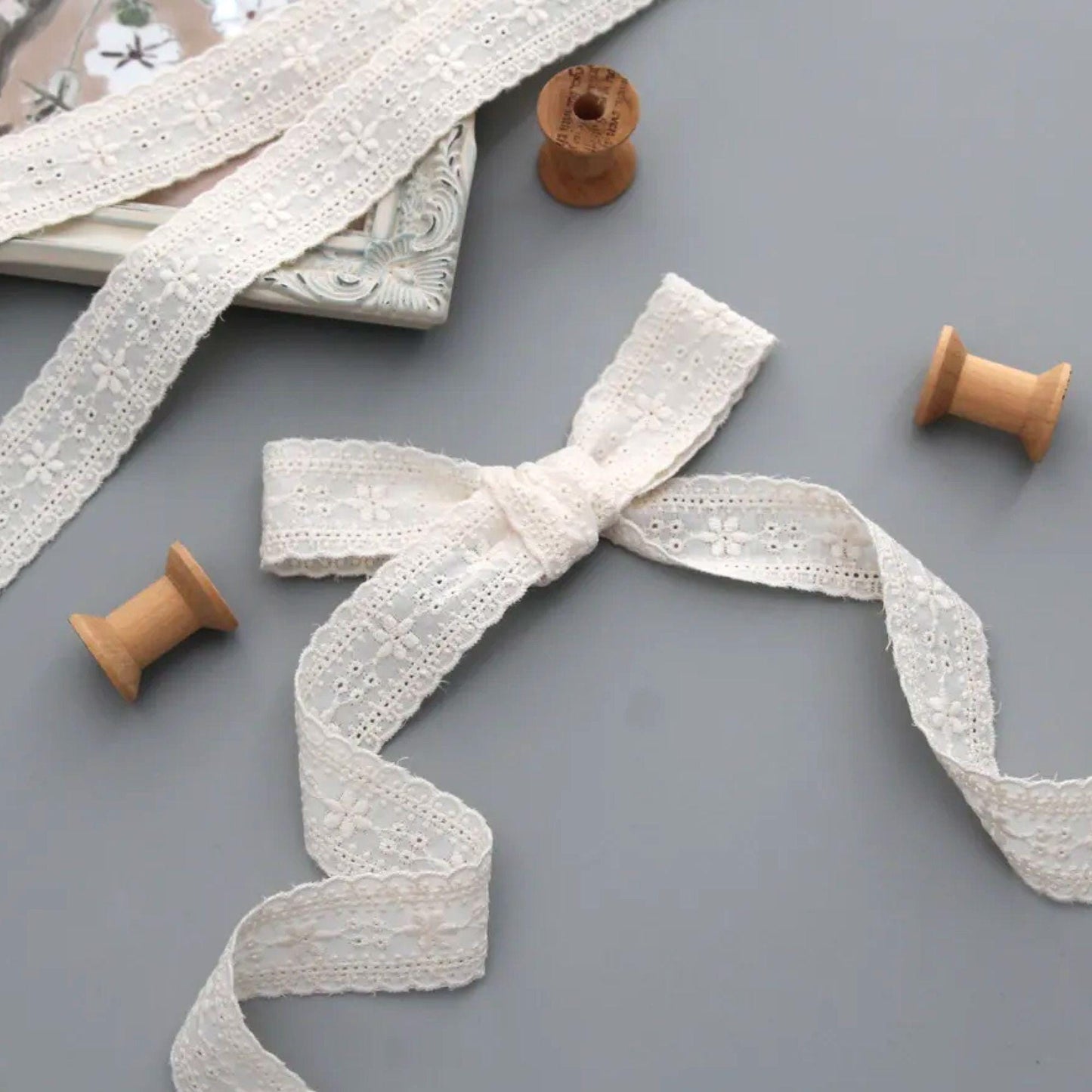 Edelweiss Embroidered Cotton Lace (Width 2.7cm / 1.06in Width) x 5Yards