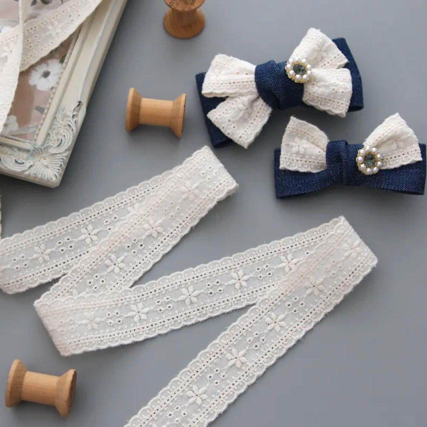 Edelweiss Embroidered Cotton Lace (Width 2.7cm / 1.06in Width) x 5Yards