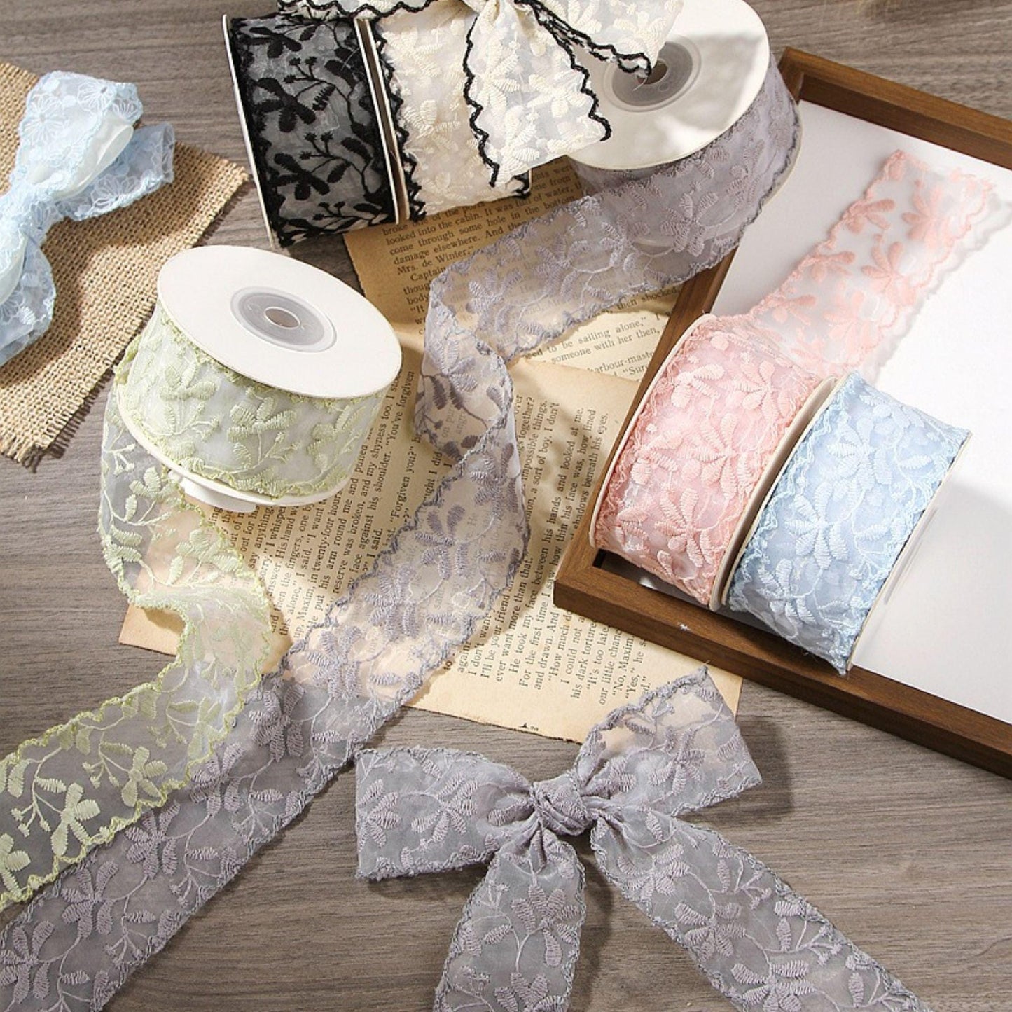 Floral Embroidery Lace Ribbon width 1.5inch (3.8cm)  x 2Yards