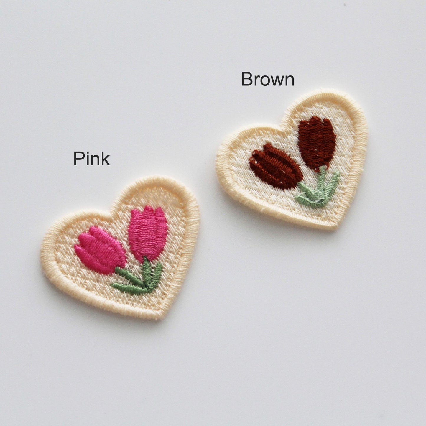 Heart Tulip Embroidered Patch, Mini Floral Heart Applique for DIY Crafts 4pcs