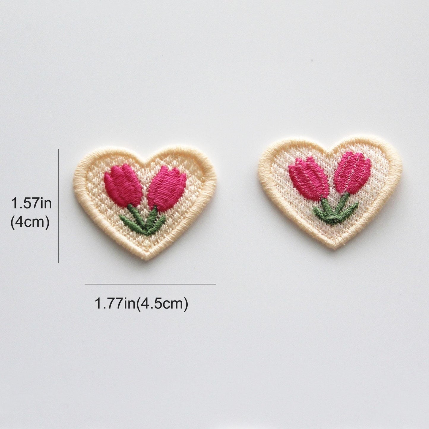 Heart Tulip Embroidered Patch, Mini Floral Heart Applique for DIY Crafts 4pcs