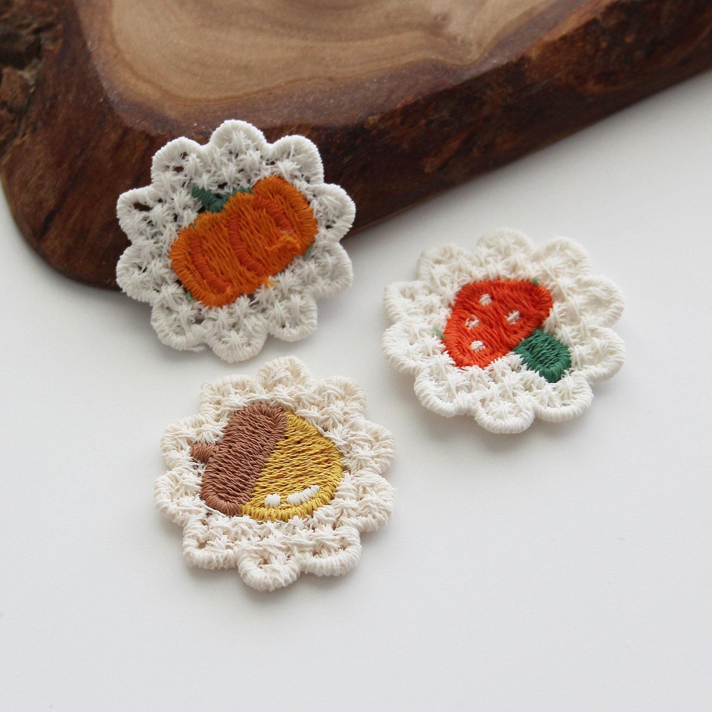 Mushroom, Acorn & Pumpkin Embroidered Knit Patch 4pcs