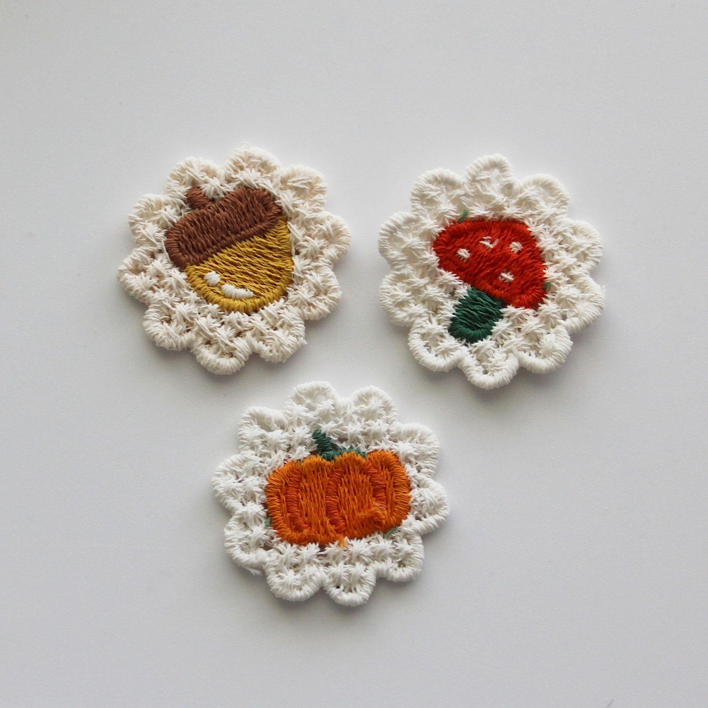 Mushroom, Acorn & Pumpkin Embroidered Knit Patch 4pcs