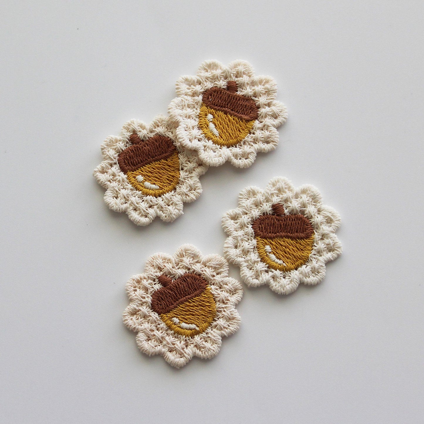 Mushroom, Acorn & Pumpkin Embroidered Knit Patch 4pcs