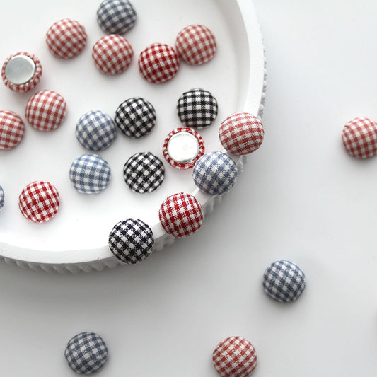Gingham Fabric Flat-Back Covered Button 4pcs