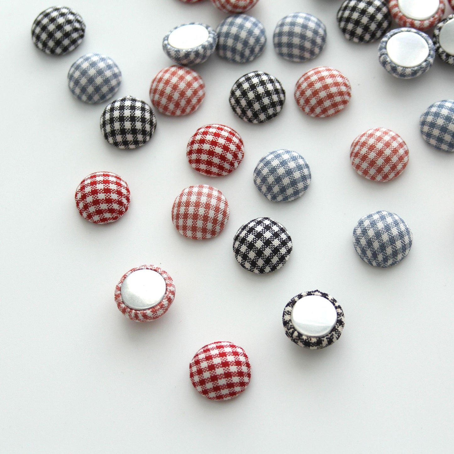 Gingham Fabric Flat-Back Covered Button 4pcs