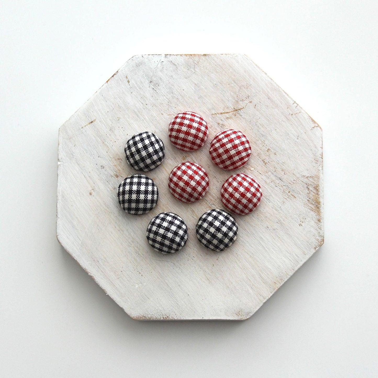 Gingham Fabric Flat-Back Covered Button 4pcs