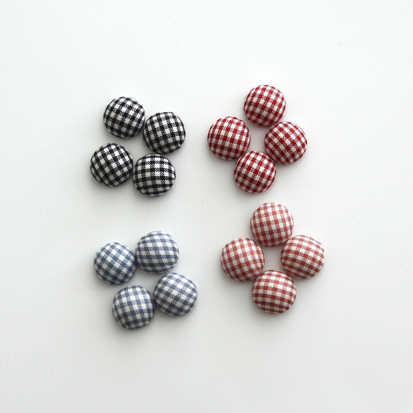 Gingham Fabric Flat-Back Covered Button 4pcs