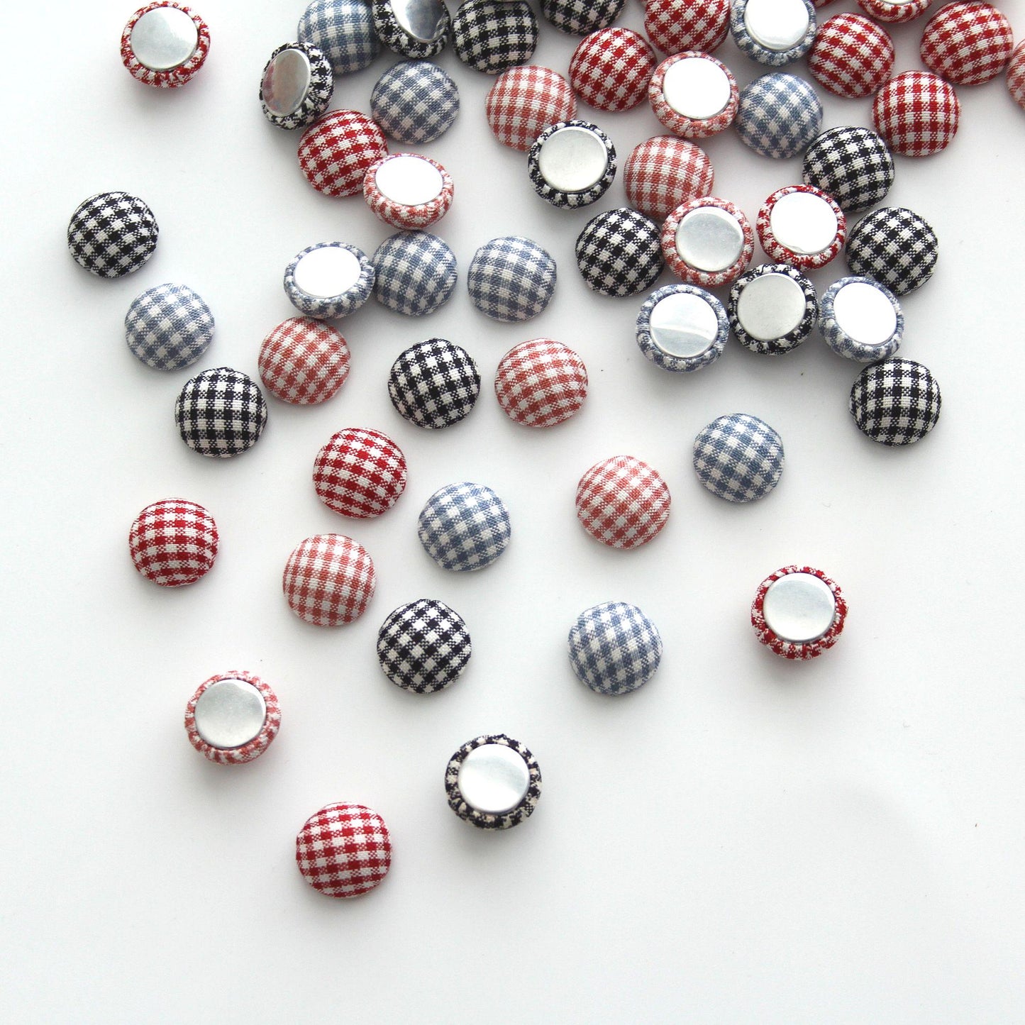 Gingham Fabric Flat-Back Covered Button 4pcs