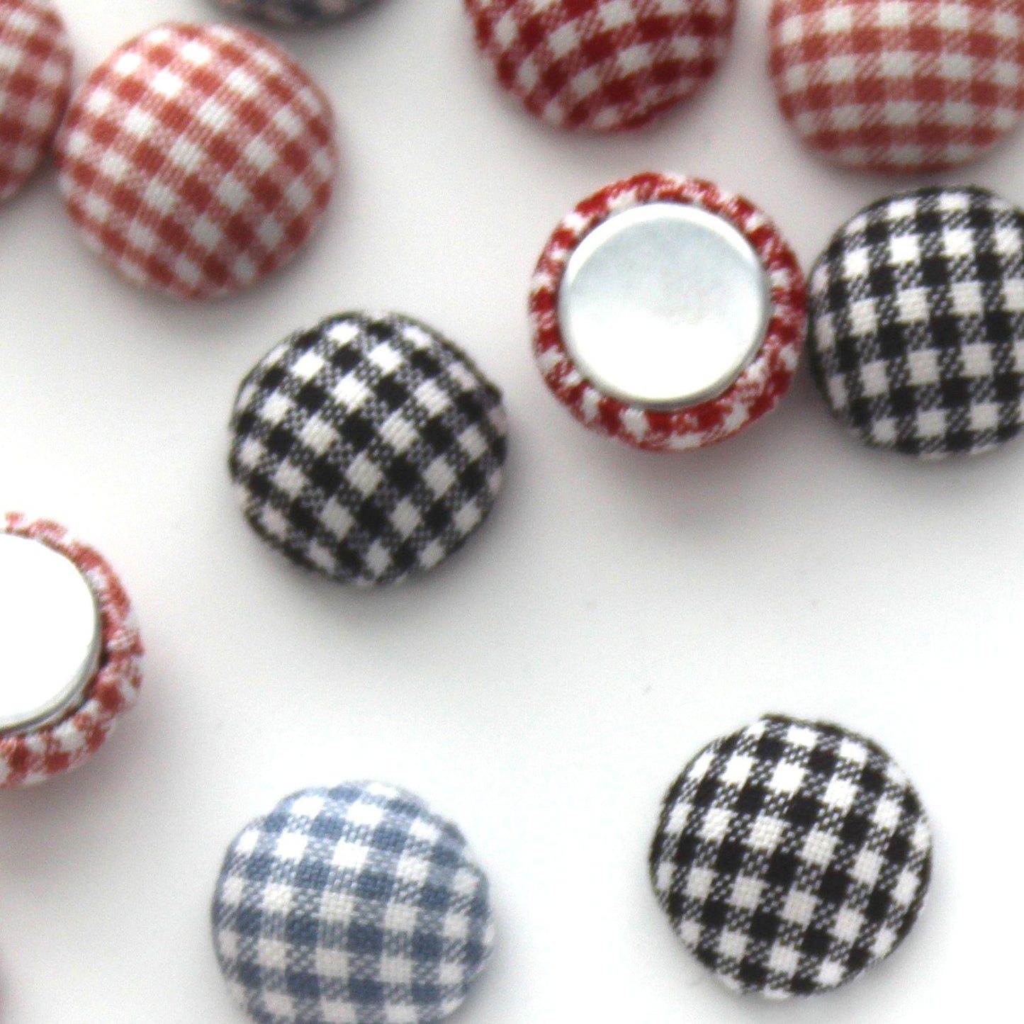 Gingham Fabric Flat-Back Covered Button 4pcs