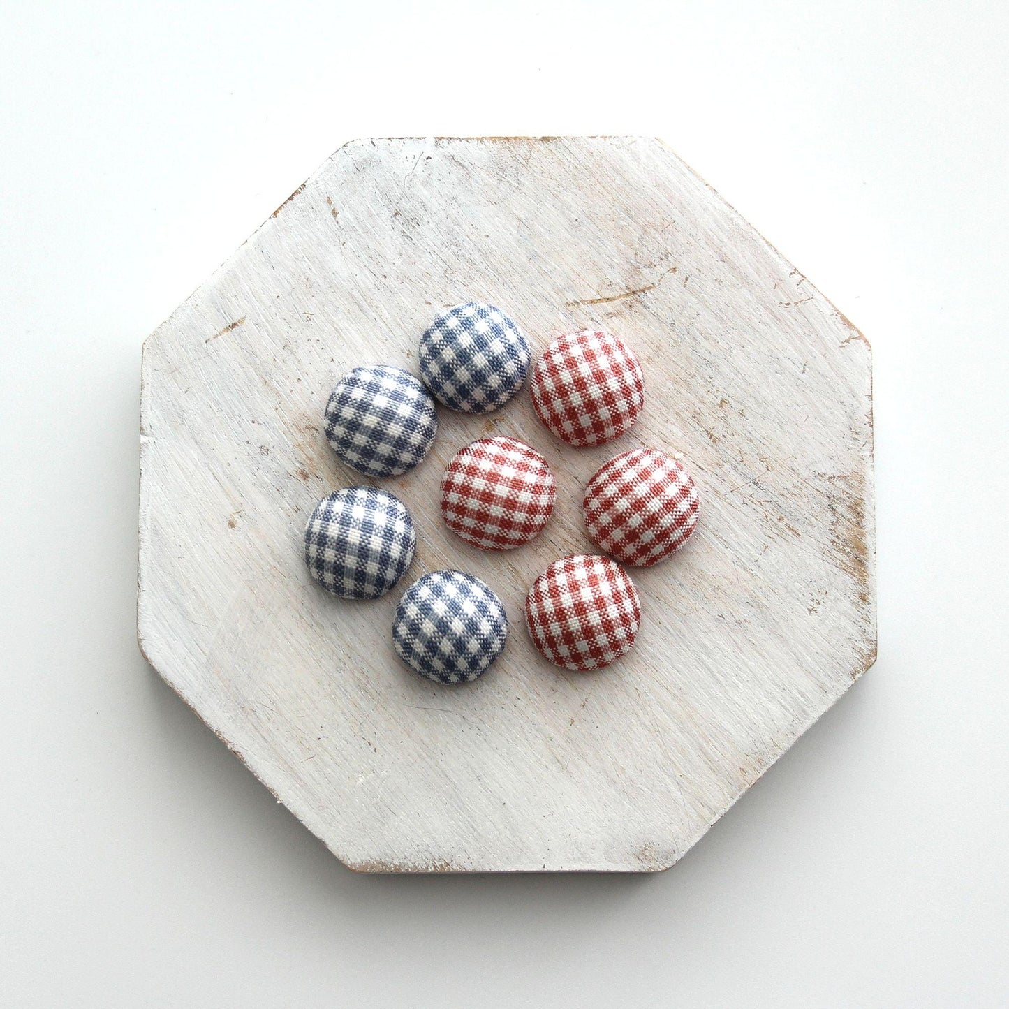 Gingham Fabric Flat-Back Covered Button 4pcs