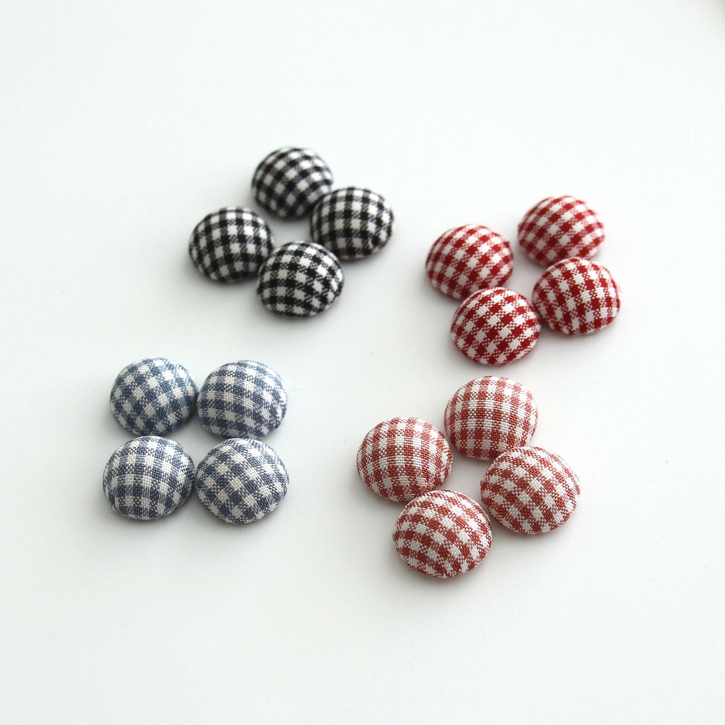 Gingham Fabric Flat-Back Covered Button 4pcs