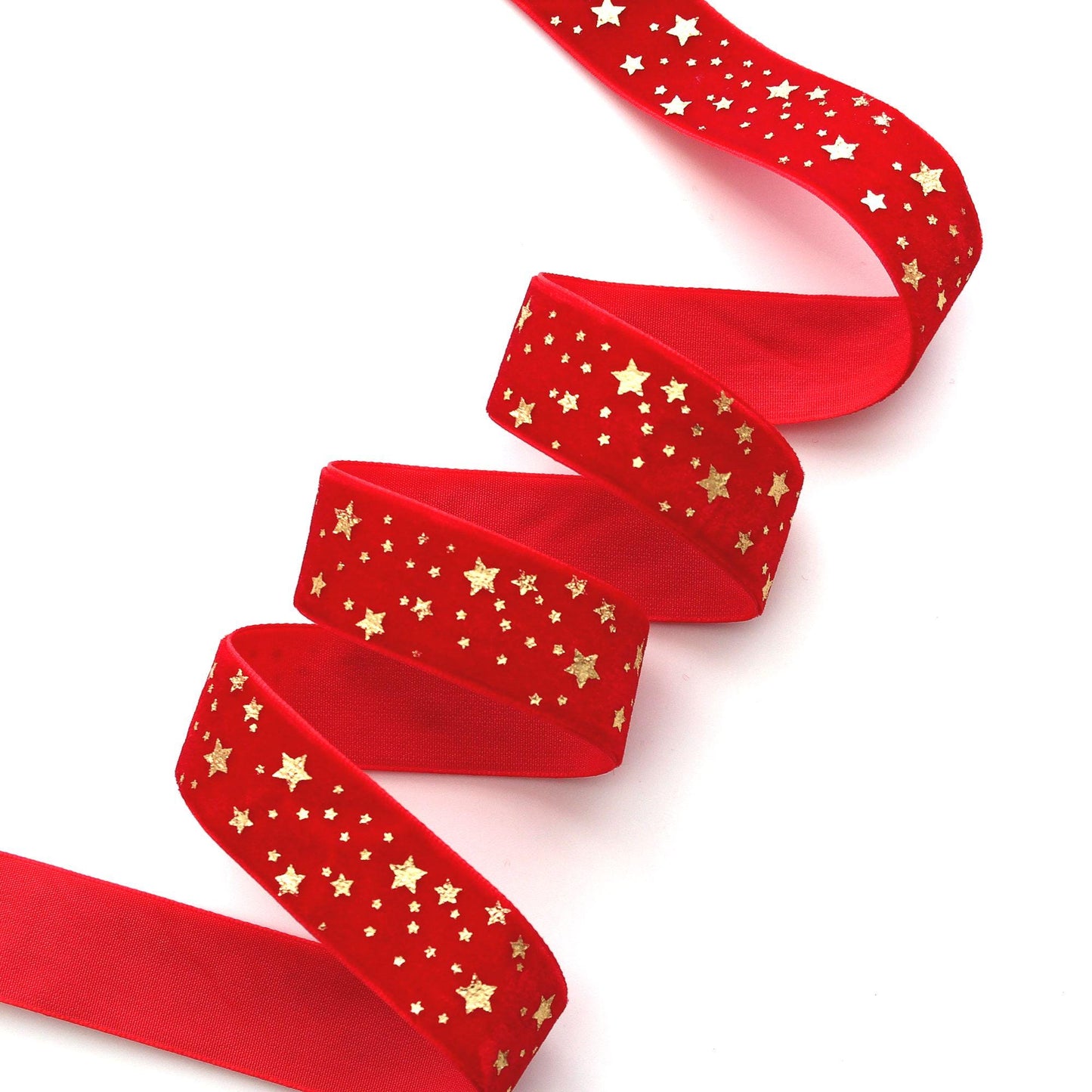 Red Velvet Christmas Ribbon | Gold Foil Holiday Ribbon  1in x 2Yards