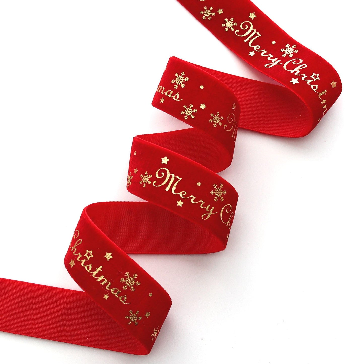 Red Velvet Christmas Ribbon | Gold Foil Holiday Ribbon  1in x 2Yards