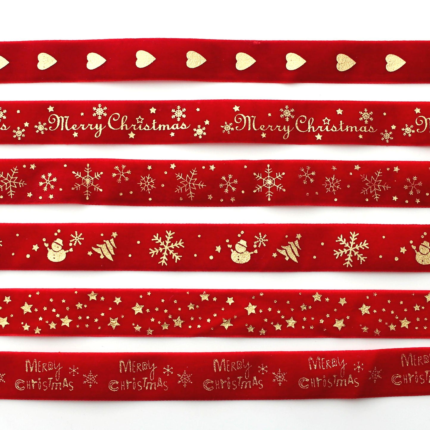 Red Velvet Christmas Ribbon | Gold Foil Holiday Ribbon  1in x 2Yards