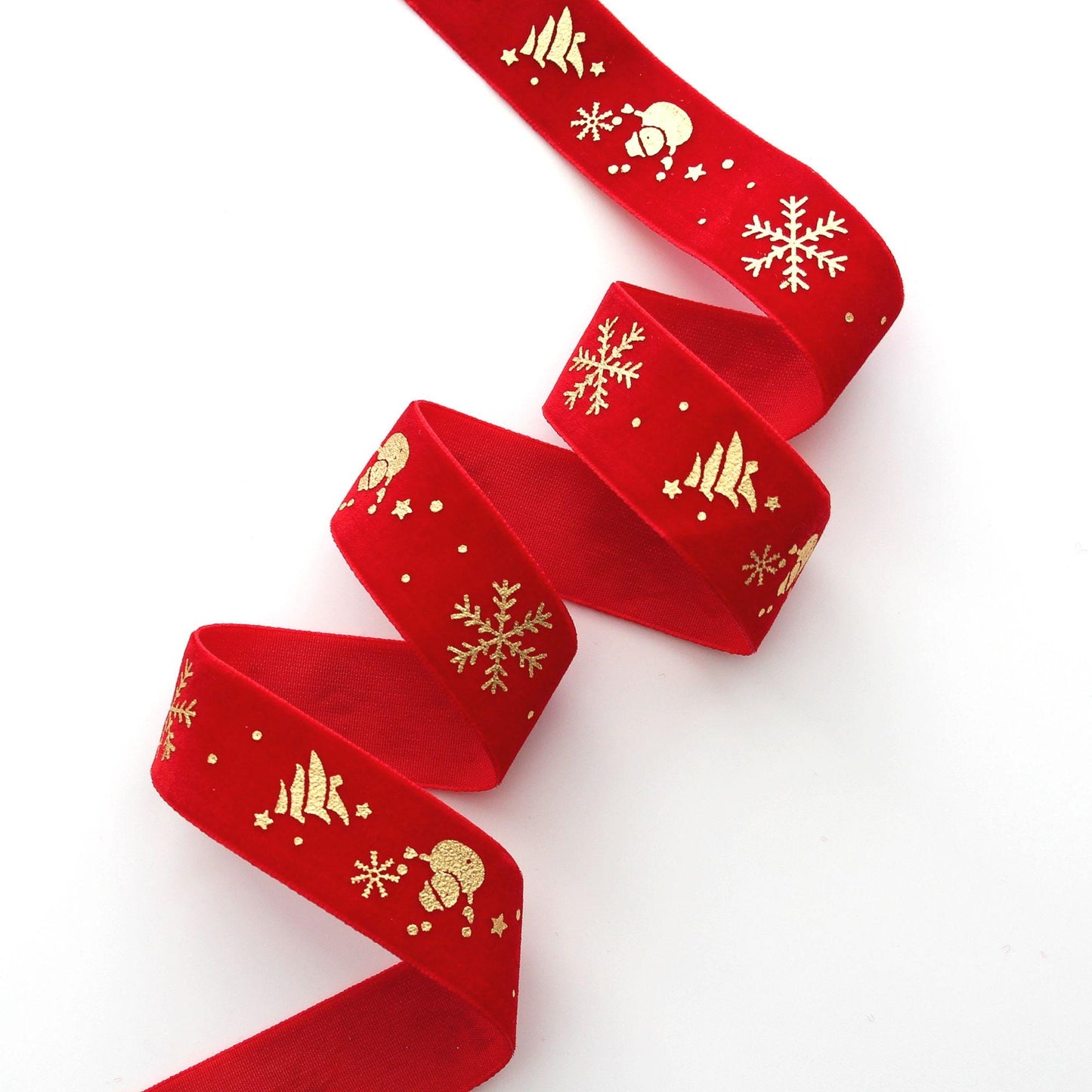 Red Velvet Christmas Ribbon | Gold Foil Holiday Ribbon  1in x 2Yards